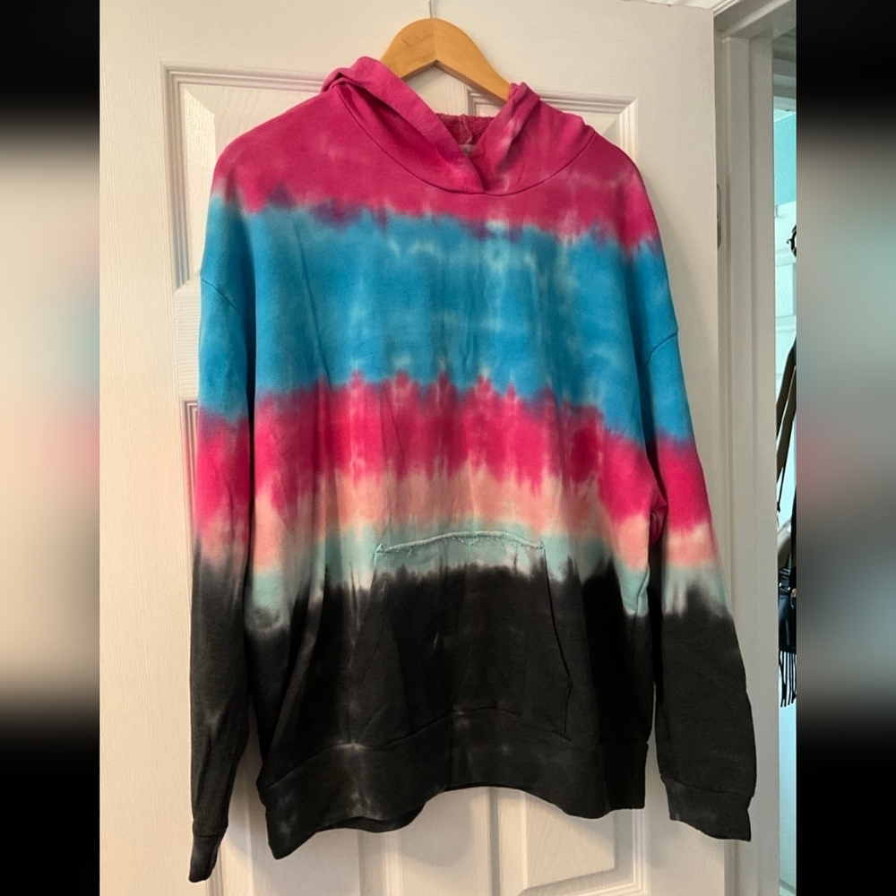 Blue Buttercup Tie-Dye Hoodie in Pink, Blue, and Black French Terry Cotton